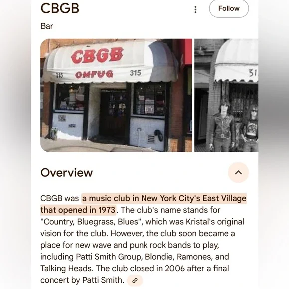 Preowned Vintage Y2K CBGB Unisex Size LargeNYC Punk Rock Club Rare Shirt .